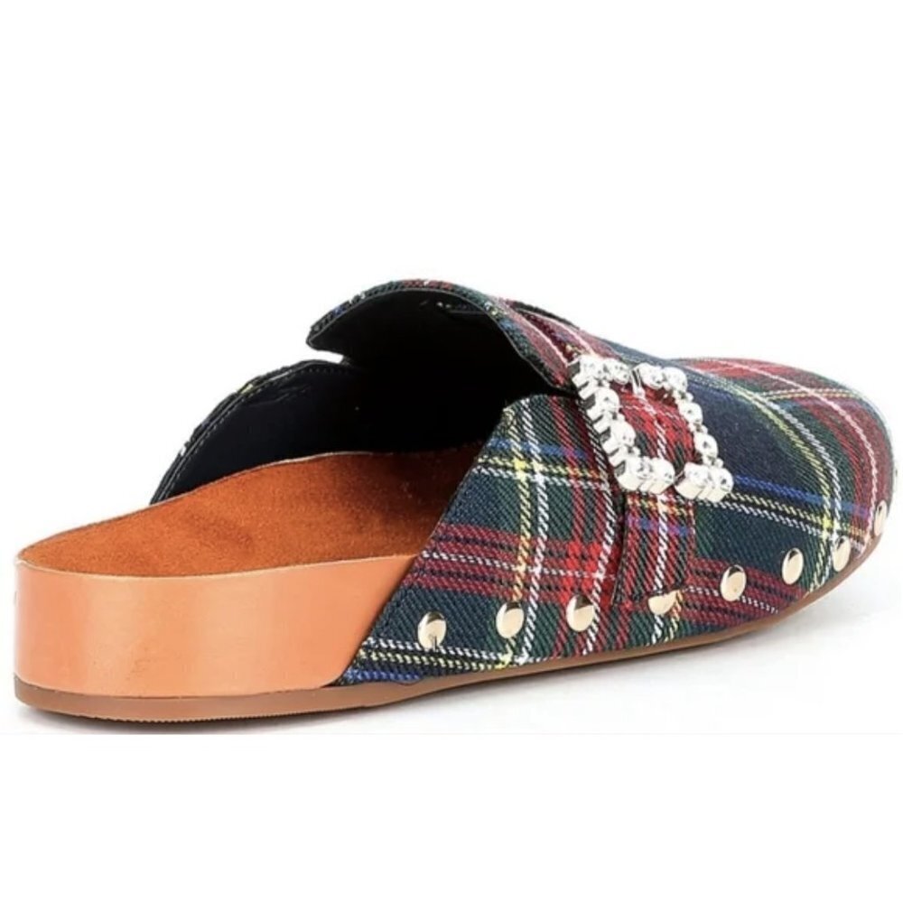 Gianni Bini GB Slip On Tartan Plaid Rhinestone Buckle Mule Clogs Sz. 5.5 NEW - Picture 4 of 5